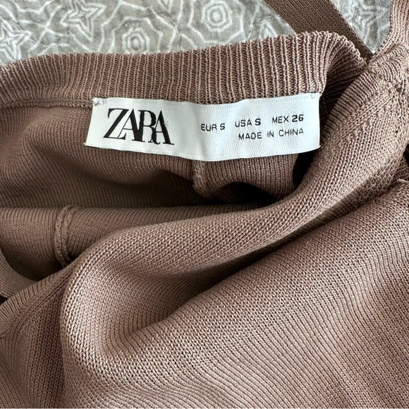 ZARA Backless Tan Knit V-neck Maxi Dress Strappy Open Back Size S - Picture 6 of 10